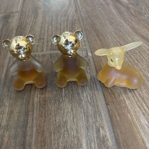 3 vtg Avon collectible frosted glass Teddy Bears bottles & Precious‎ Doe